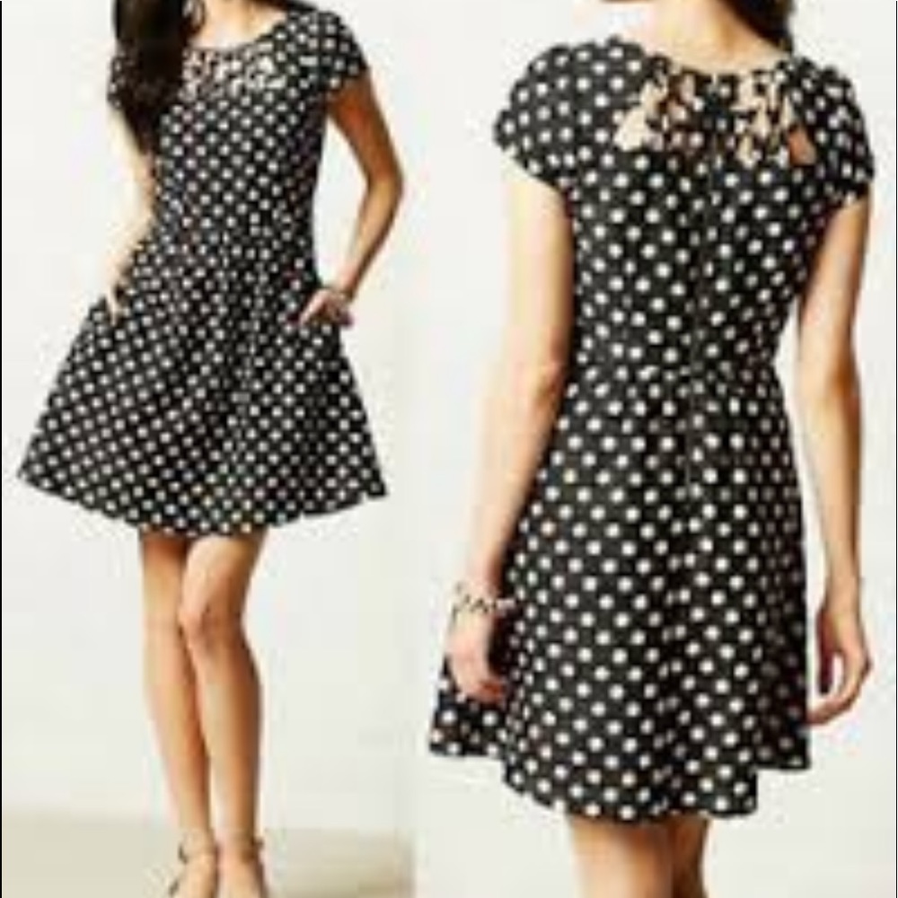 Anthropologie Maeve Nicola Black and White Polka Dot Dress